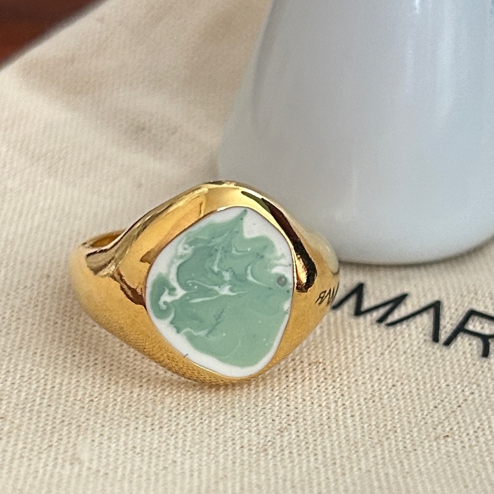 Mayamar Gold and turquoise Green enamel Women's Ring size 6 SOLD OUT on line